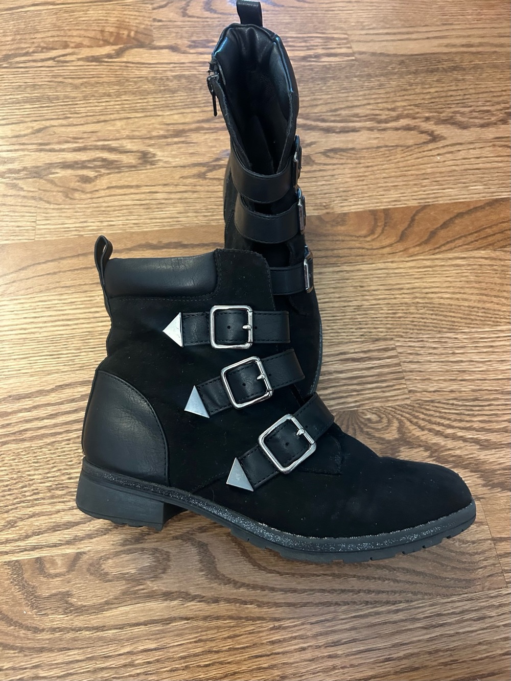 Justice Black Triple Buckle Ankle Boots